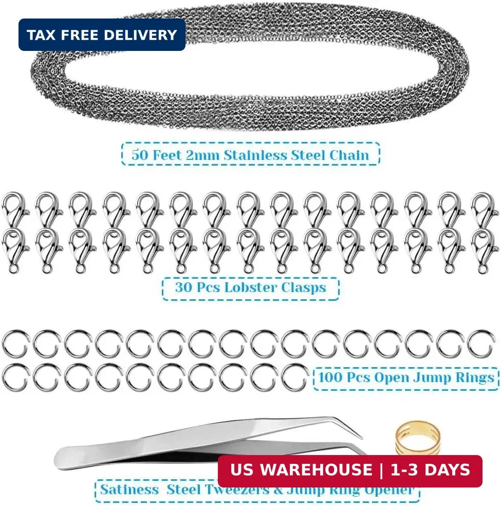 50 Feet Stainless Steel Chains for Jewelry Making, Anezus Jewelry Chain Bulk Sma