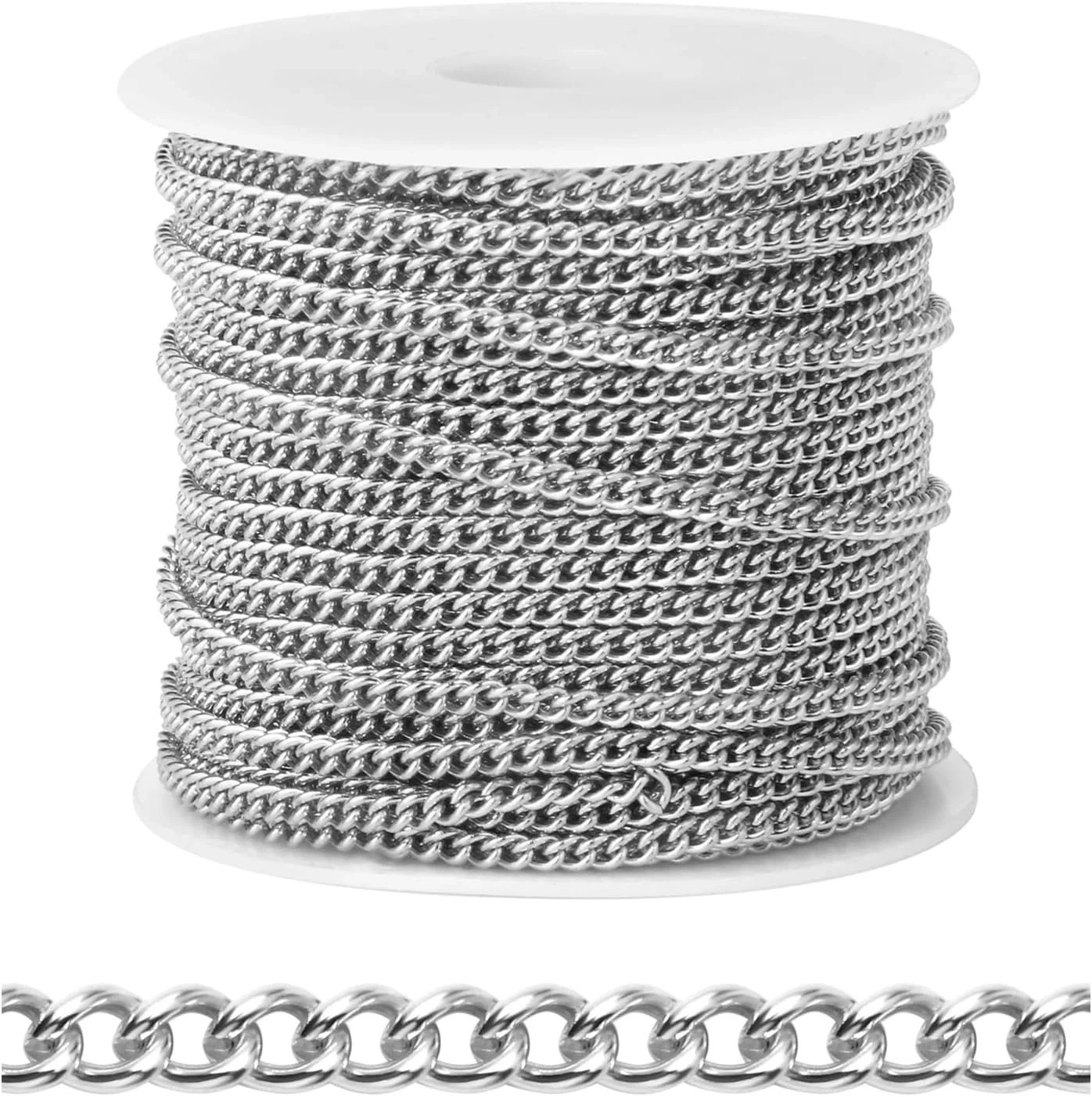 [66 FT] Stainless Steel Curb Chains Bulk for Jewelry Making, 2Mm 304 Stainless