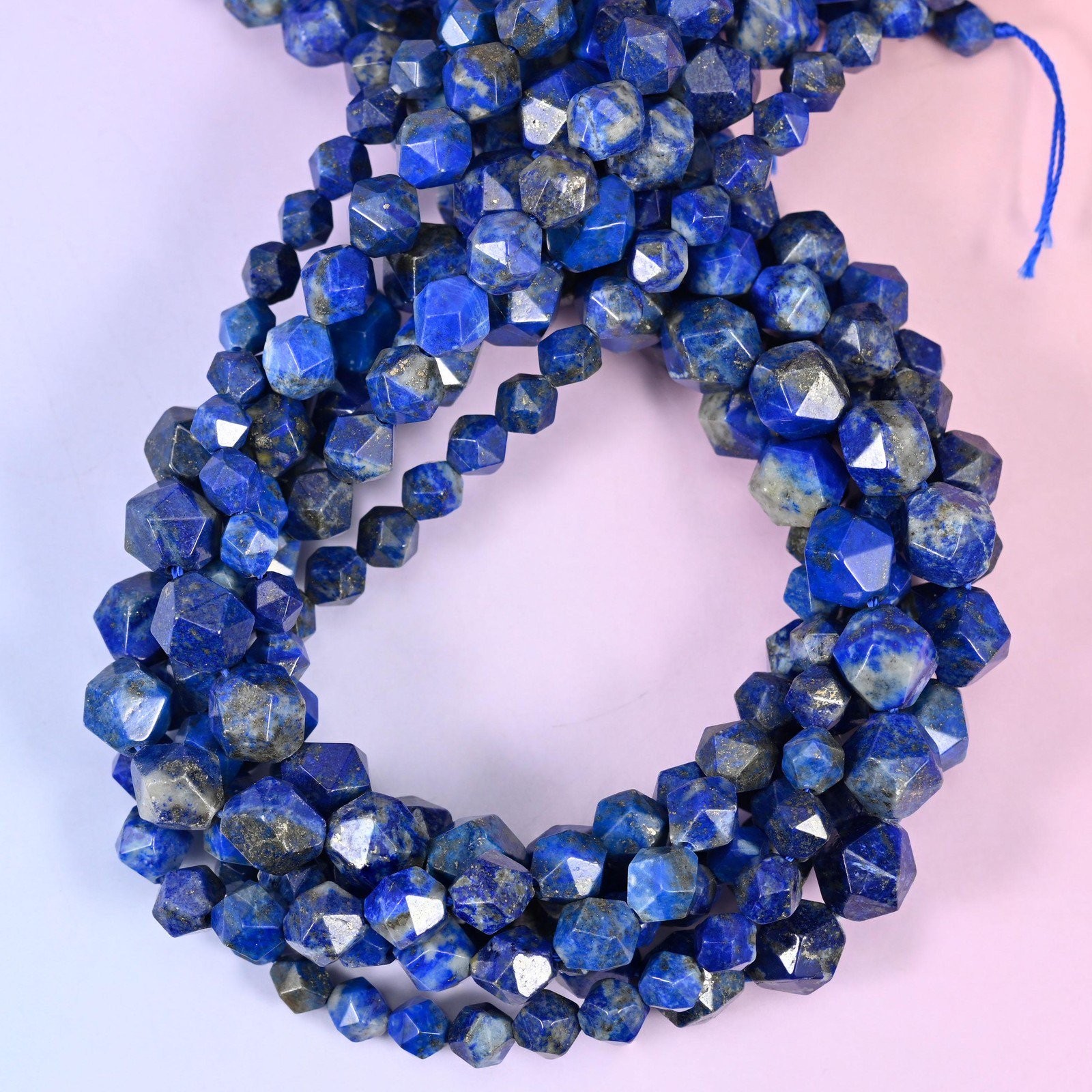 Blue Lapis Beads: Faceted Diamond Star Cut, 6-10mm, 15.5 inch Strand