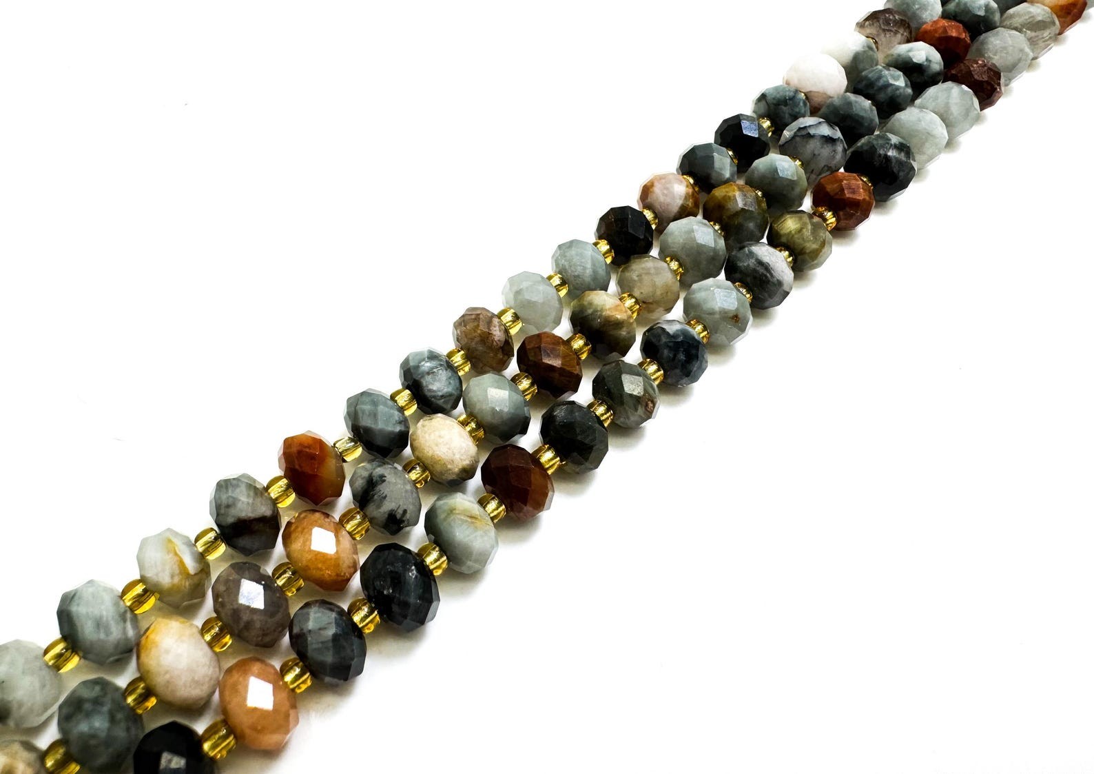 Natural Multi-Color Eagle Eye Faceted Rondelle 5mm x 8mm Gemstone Beads – PGS321