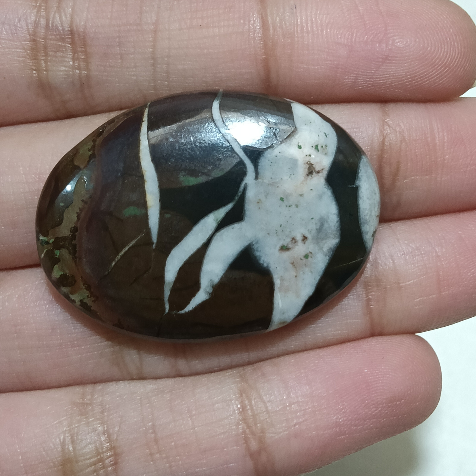 Spider Web Septerian Brown Jasper Gemstone Cabochon Size 36X26X6 MM For Pendant