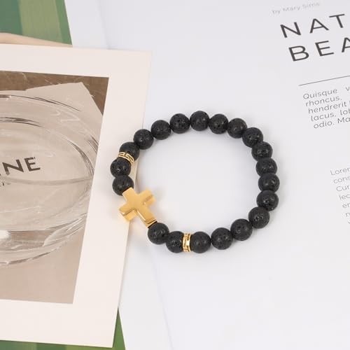 8mm Natural Stone Lava Bracelet Diffuser Essential Oil Wristband with Black2