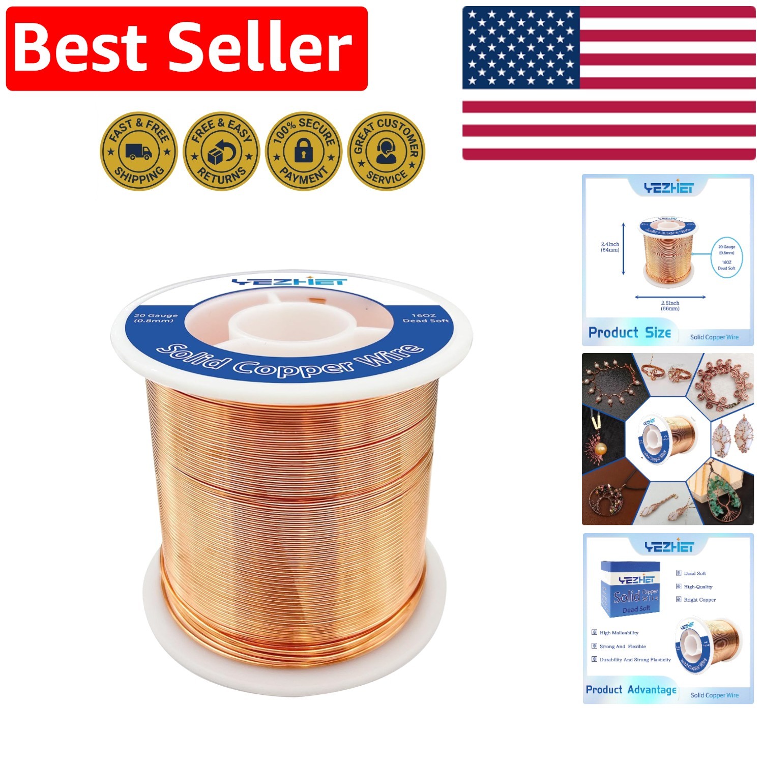 99.9% Pure Dead Soft Copper Wire, 20 Gauge, 330Ft – Ideal for DIY Projects