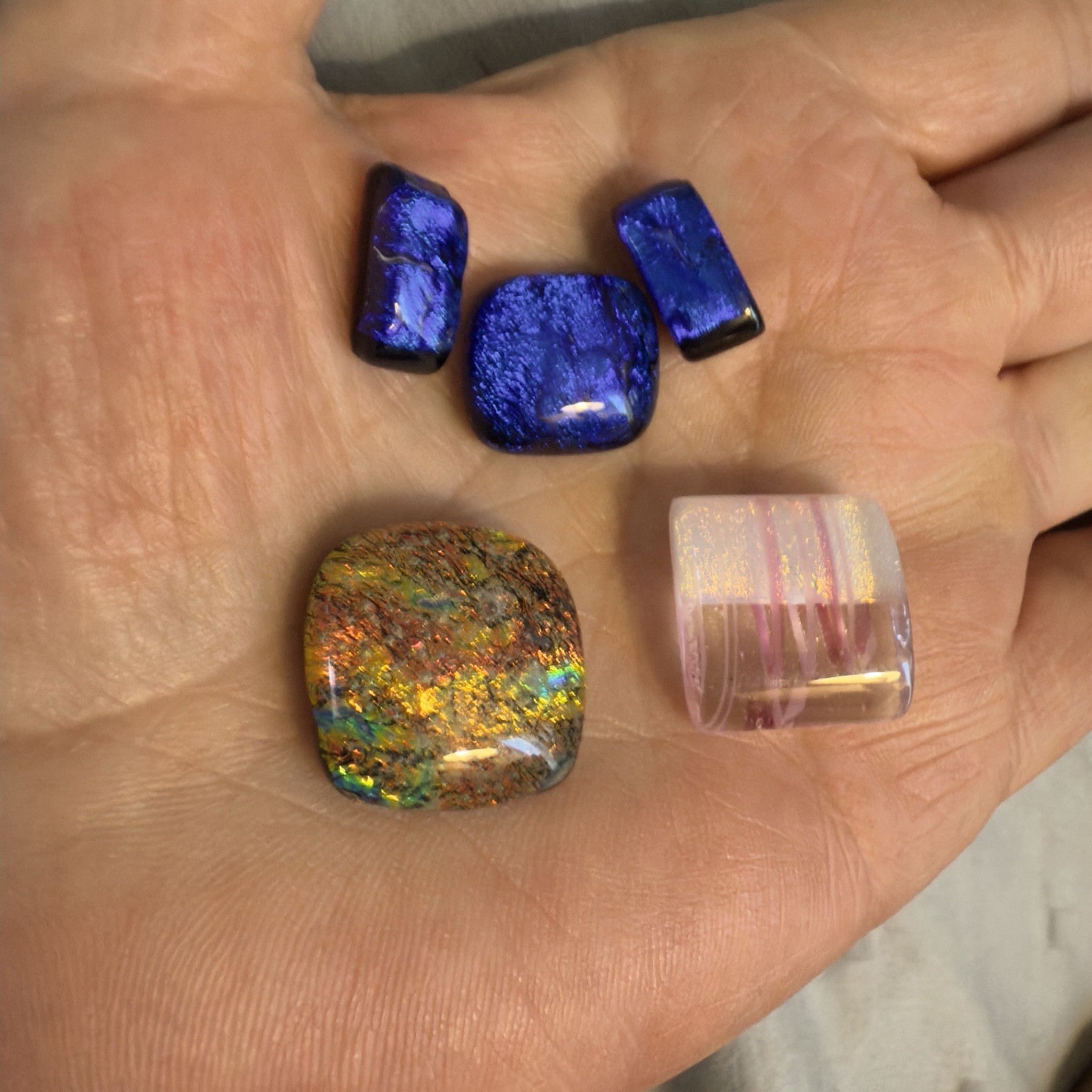 Handcrafted Artesian Dichroic Fused glass hand made square PINK cabochon vintage