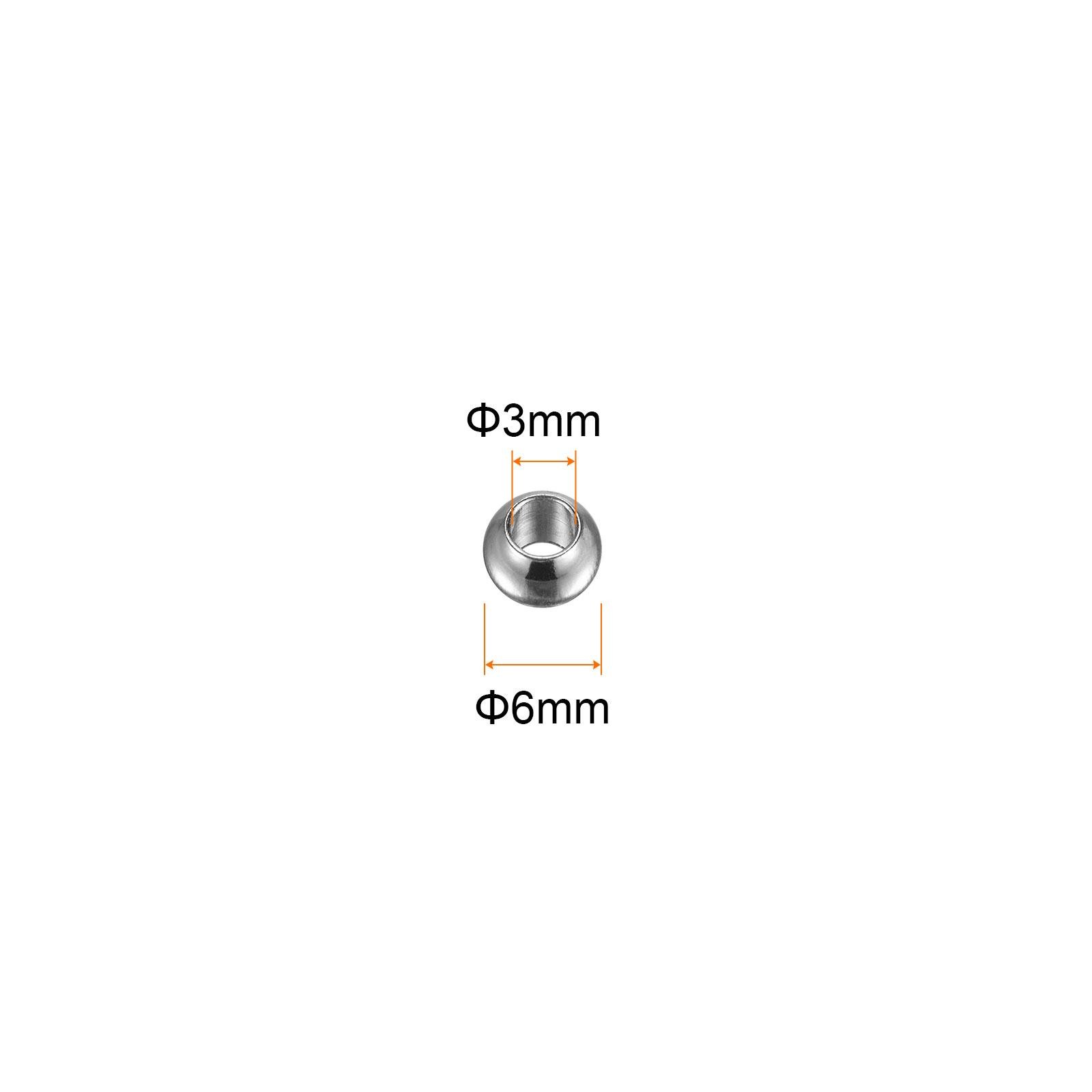 20pcs Beads 6mm Stainless Steel 3mm Hole Dia Bead for DIY Crafts, Silver Tone
