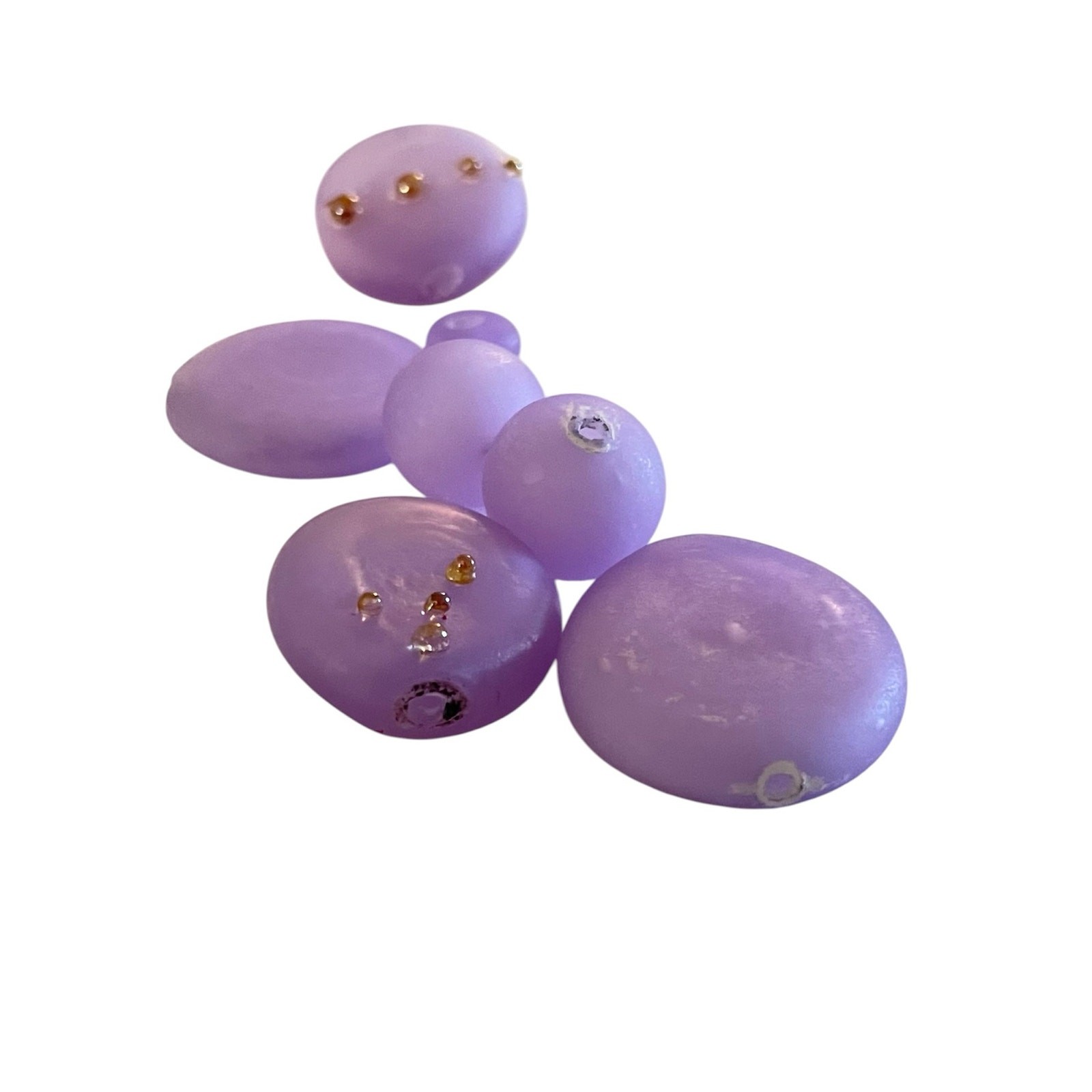 Handmade Lampwork Light Purple Hollow Etched Matte Glass Bead Set Jewelry Making