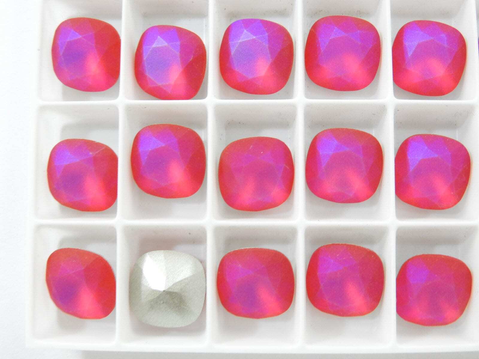 Light Siam Frost F (12mm) Swarovski 4470 Cushion Cut Stone