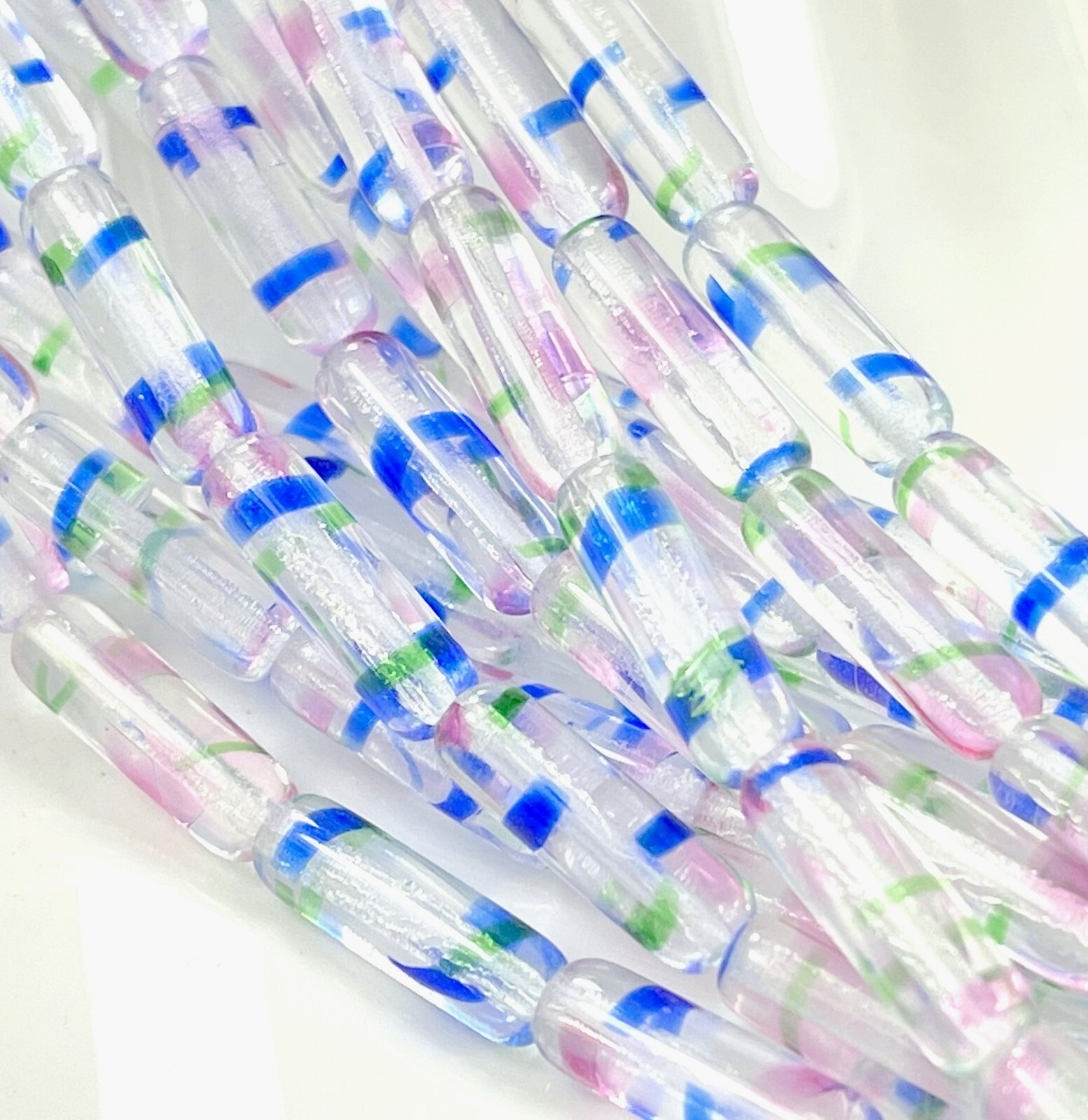 Tube Beads, Striped, 14 x 4 mm, Czech Crystal Glass Tube Beads, 25 Pieces