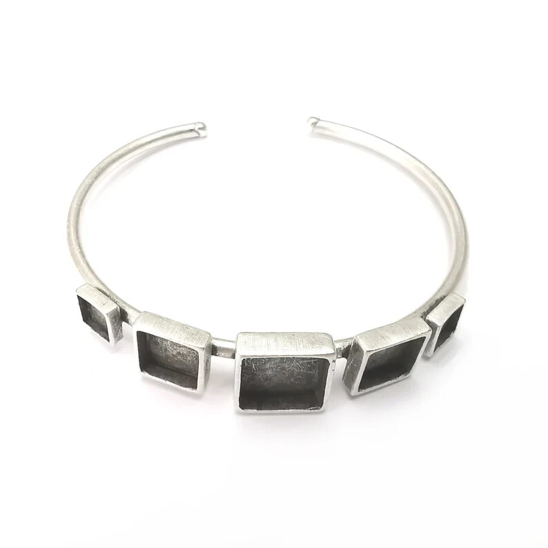 Rectangle Bracelet Brass Blank Cuff Bezel Cabochon Base Adjustable 6,8,10 G34084