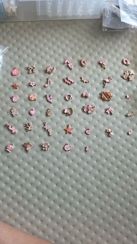 50PCS Girl Pink Drip Oil Charms Mixed Animal Heart Flower Moon DIY Jewelry