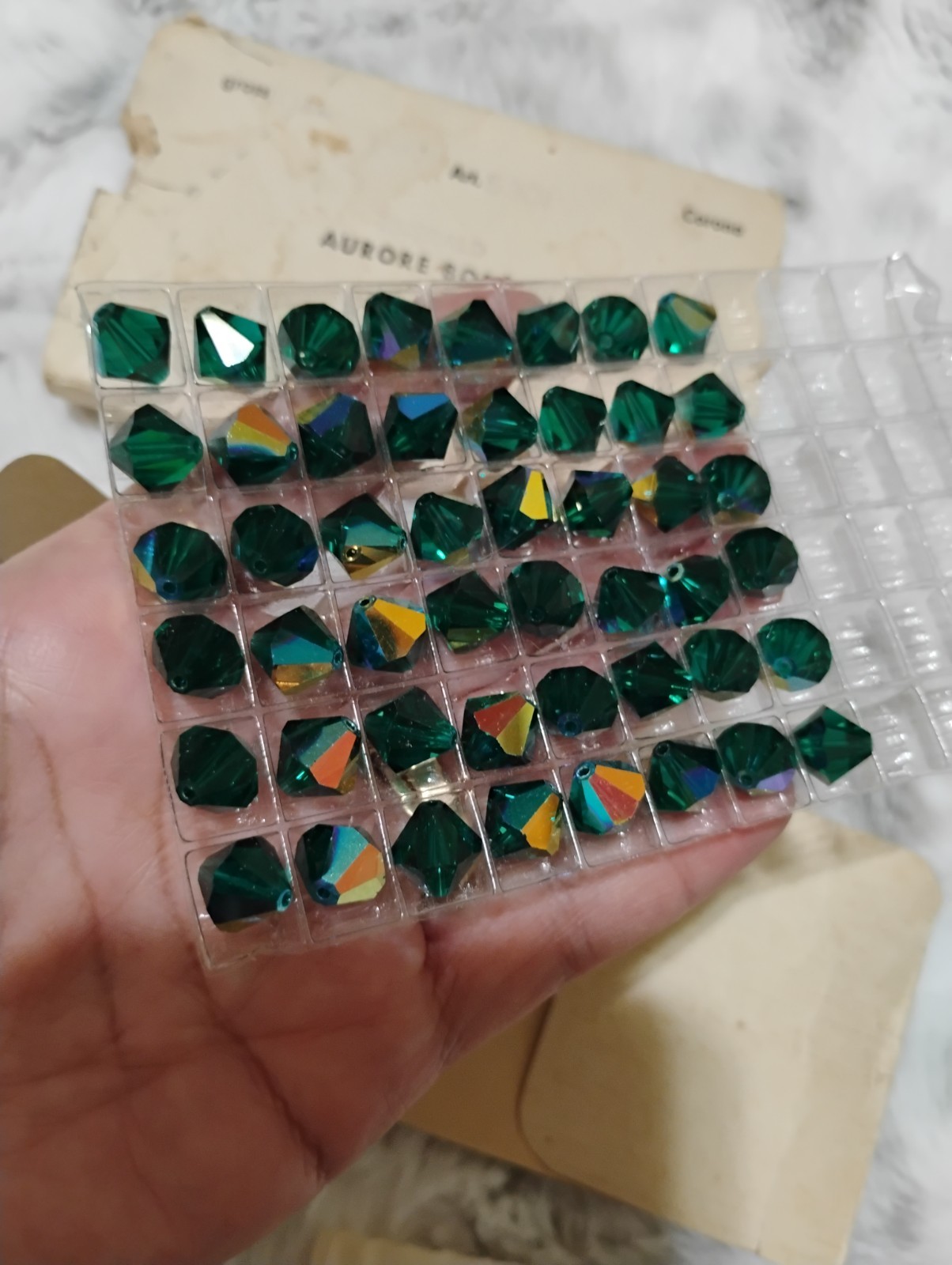 VINTAGE SWAROVSKI EMERALD AURORA BOREALE CRYSTAL BEADS 5301/10mm 48 AVAILABLE
