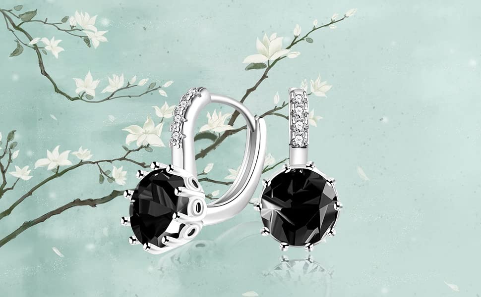 Fashion Platinum Plated Round Lever Back Black Crystal Earrings Wedding Party Je