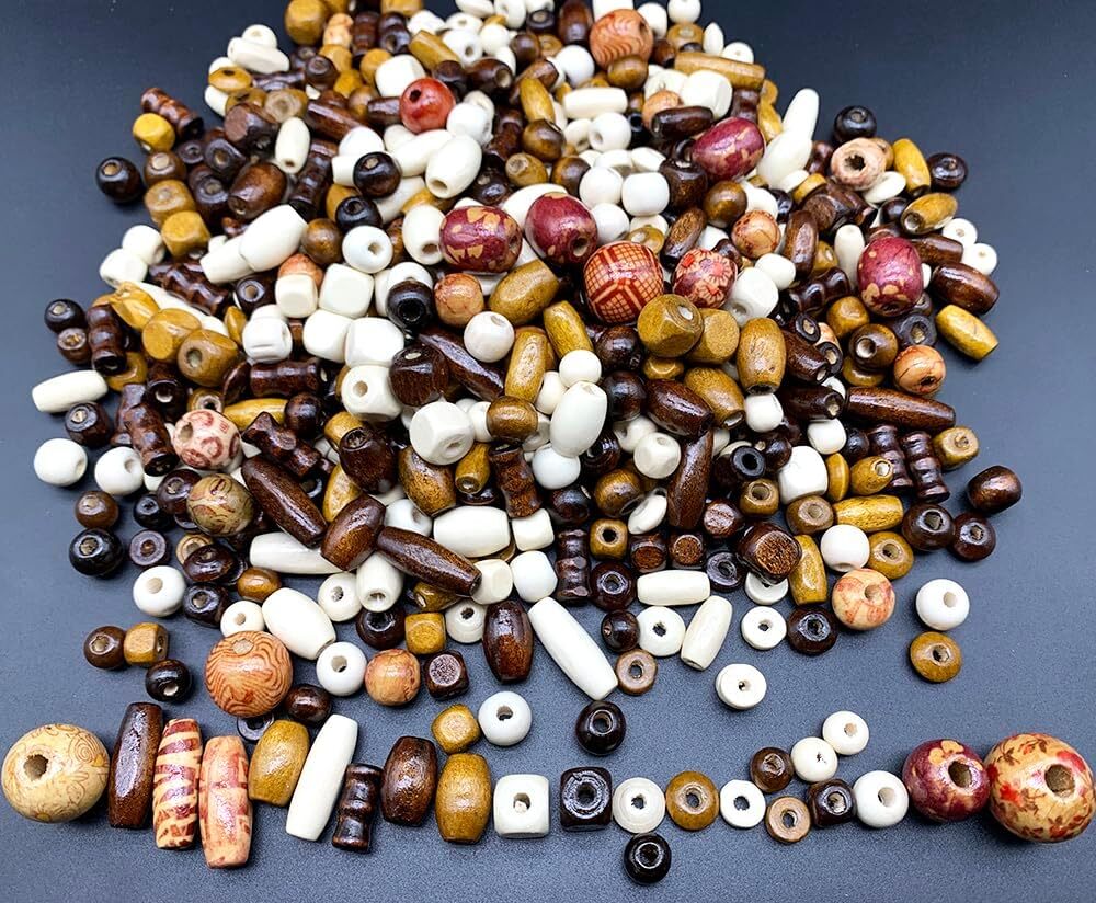 1000 Pcs Printed Wooden Beads Assorted African Beads, Loose Wood Beads Macrame S