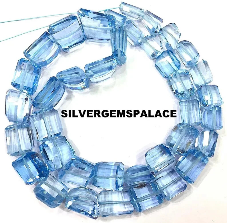 AAAA+ Rare Sky Blue Topaz Faceted Nuggets Beads Great Luster Blue Gemstone Beads