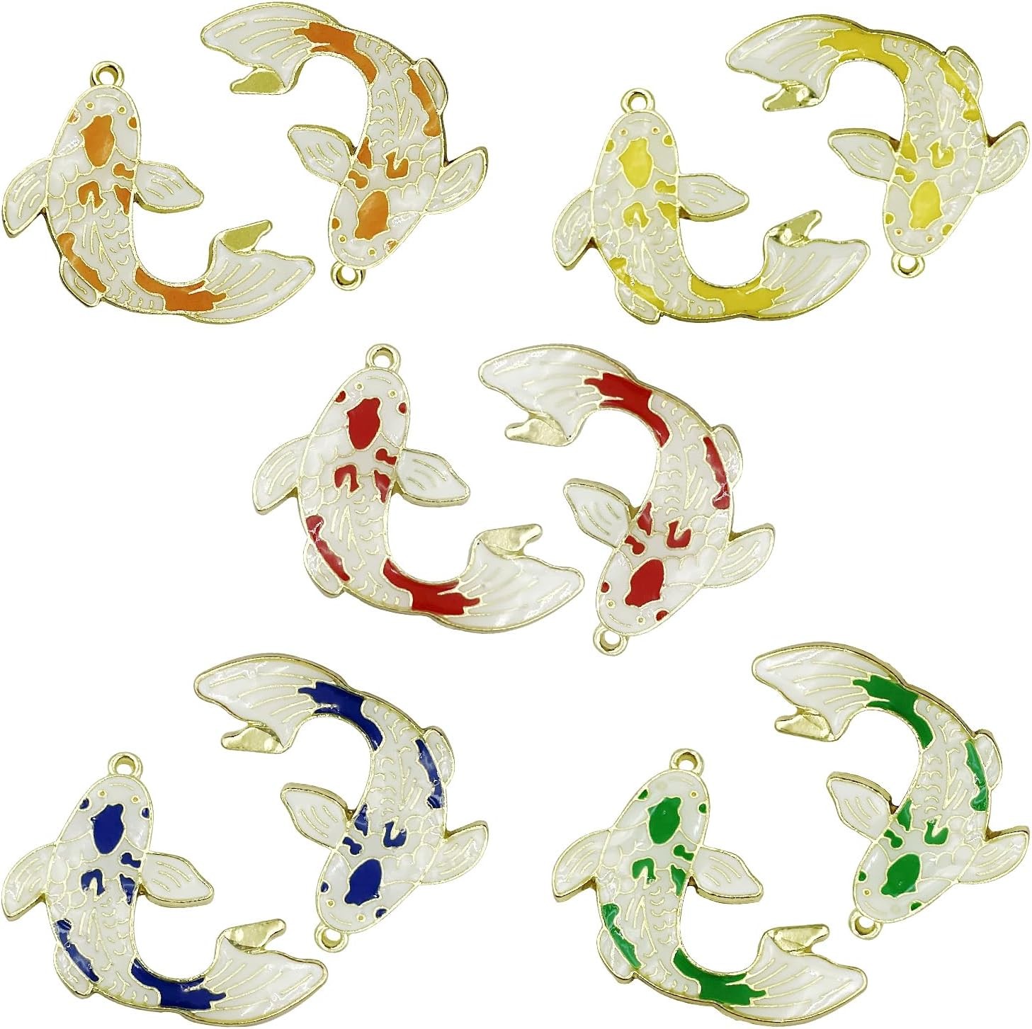 10 Pcs Enamel Koi Fish Beads Goldfish Ocean Bead for Small, Gold