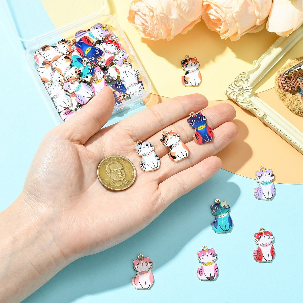 45pcs Enamel Cat Charms Cute Animal Charm Pendants Alloy Enamel Charms for DIY