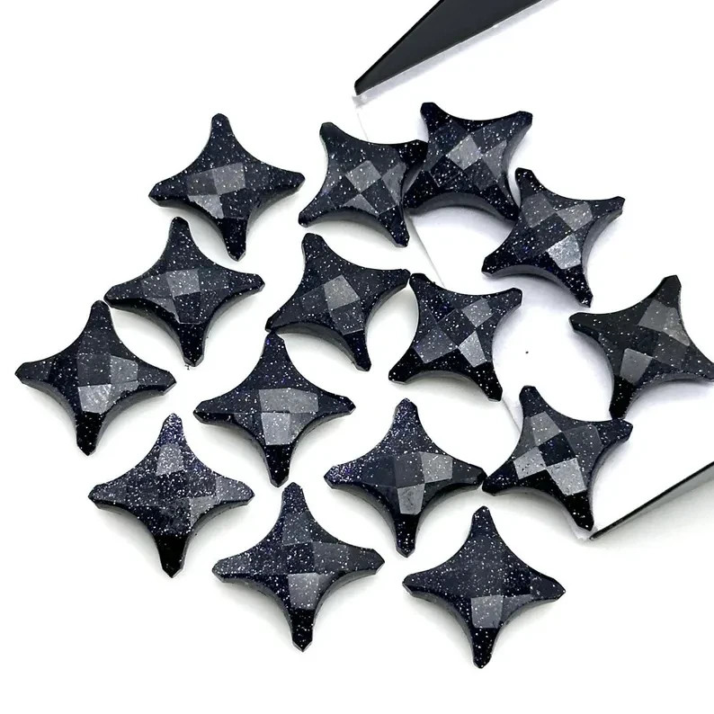 5Pcs Black Sunstone Ninja Star Faceted Gemstone Carvings (11×15 mm)