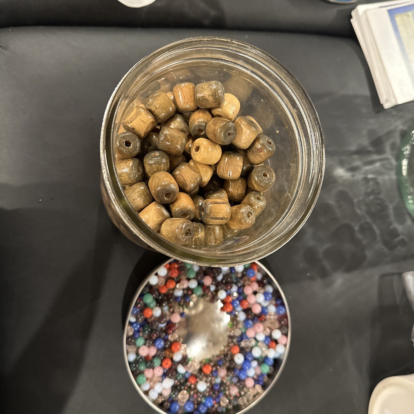 Wood and Glass Bead Lot Approximately 500 Wood Beads. Unknown # Of Glass Beads.