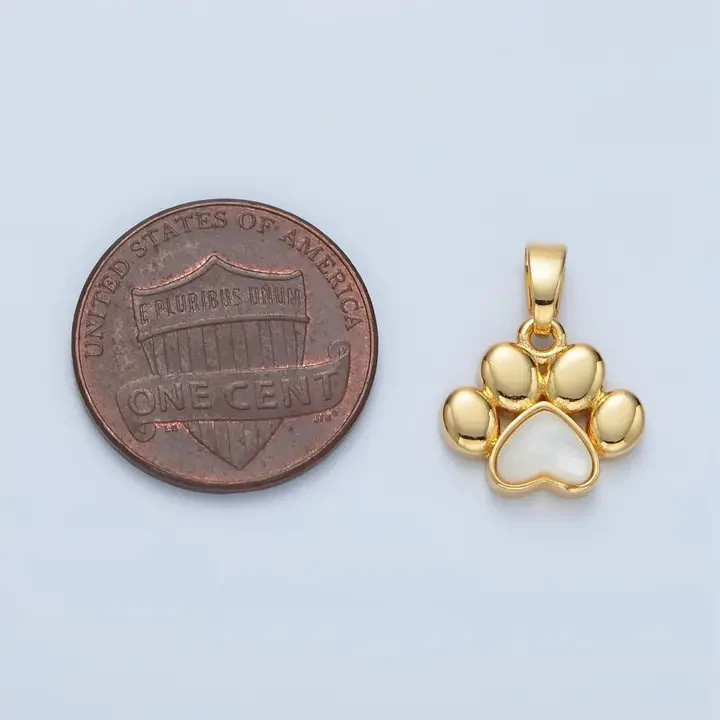 24K Gold Filled Shell Pearl Paw Print Pet Animal Pendant Jewelry Finding Charm