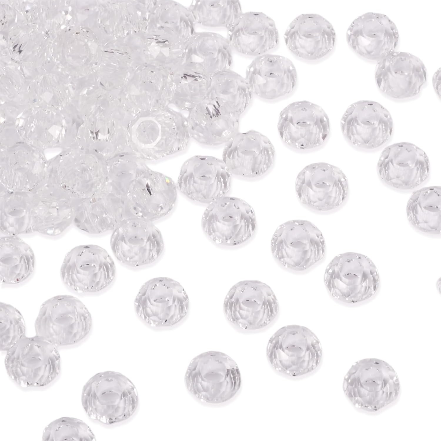 KISSITTY 100Pcs Clear Glass Faceted European Beads Bulk Crystal Large Hole Loose