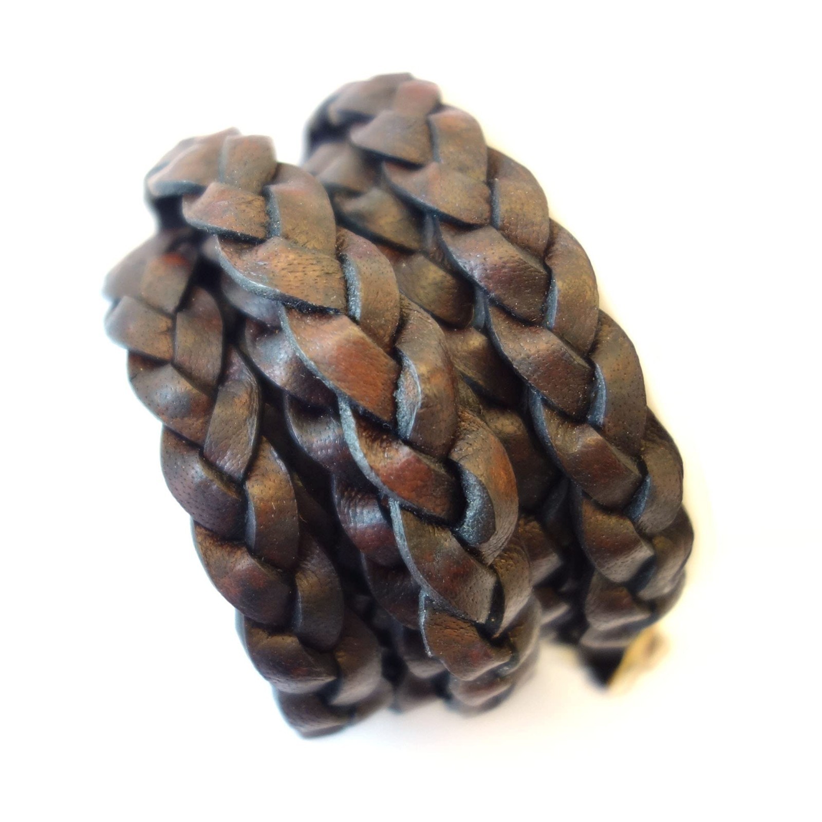 10mm Flat Braided Leather Cord Rope – 3 Ply, Genuine Vintage Dark Brown, 2m for