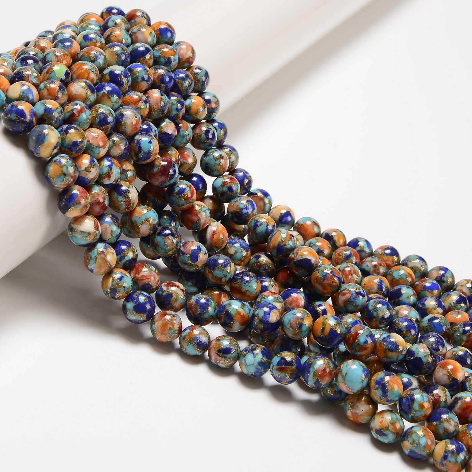 Spiny Oyster Lapis Mohave Copper Turquoise Smooth Round Beads 6mm 8mm 16″ Strand