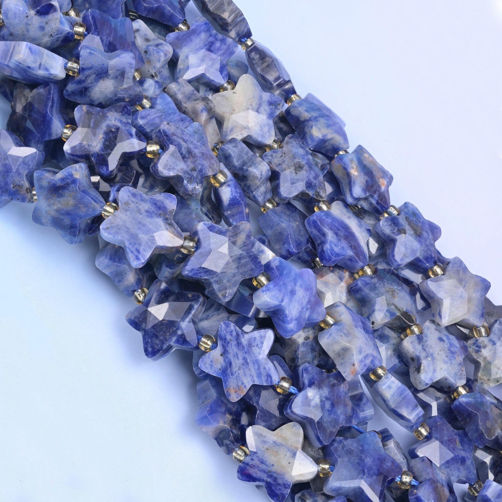 Blue Sodalite Faceted Star Beads 14mm Jewelry Making 15.5 Inch Strand