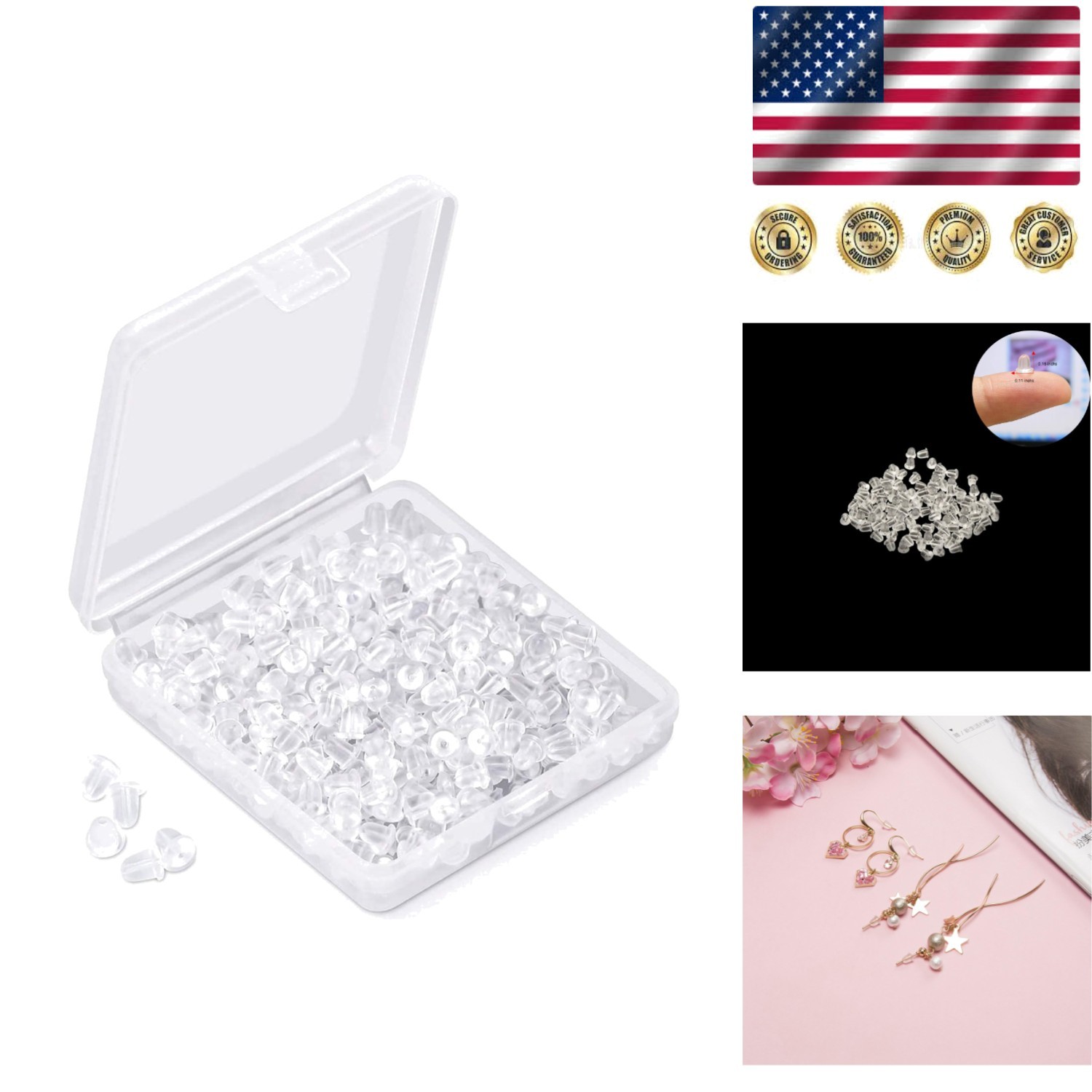 Convenient 1200 Pcs Silicone Ear Back Stoppers – Soft, Clear, & Easy to Use