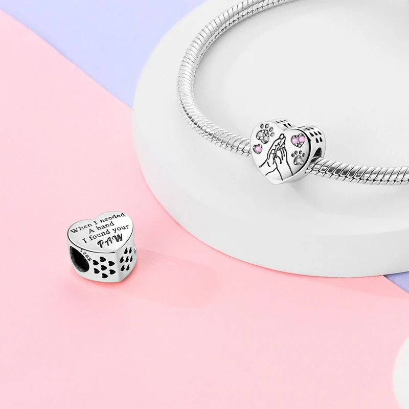925 Sterling Silver Charm Beads Family Sister Love Heart Pendant DIY Bracelet