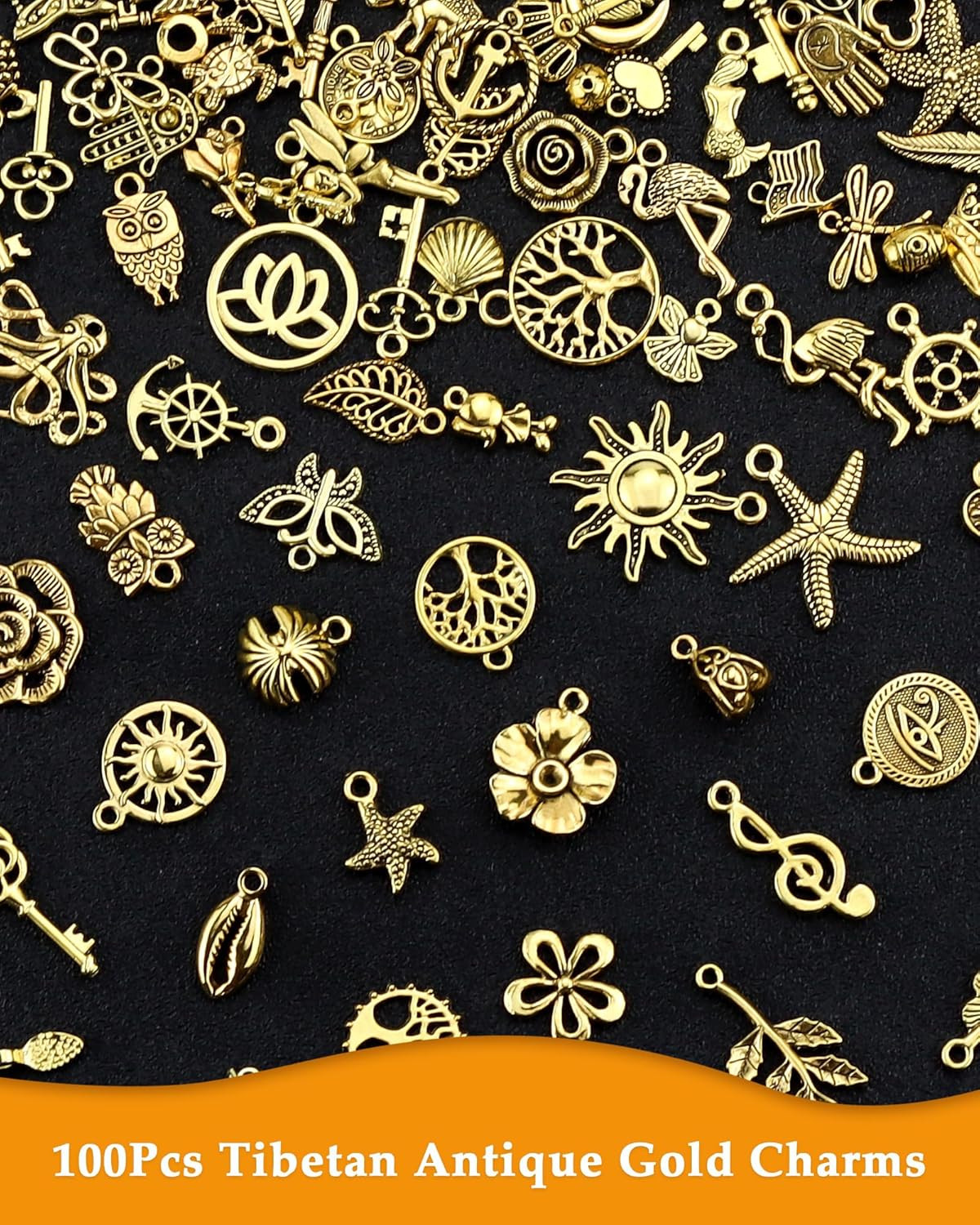 JIALEEY 100Pcs Wholesale Bulk Lots Gold Charm Mixed Tibetan Antique Golden Penda