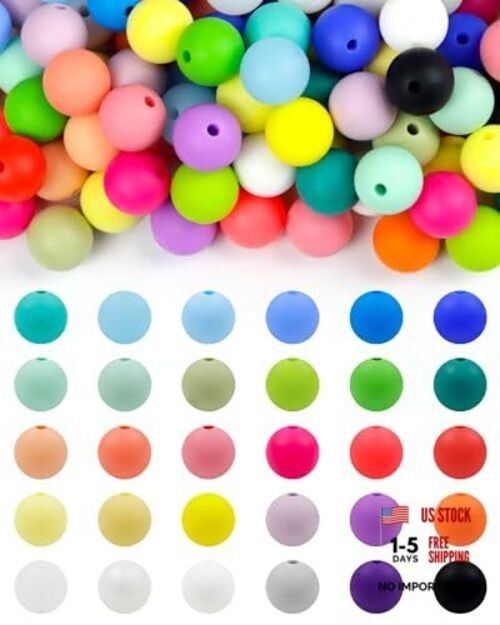 180PCS Silicone Beads – 30 Colors 12mm Round Rubber Beads Bulk for 30 Colorful