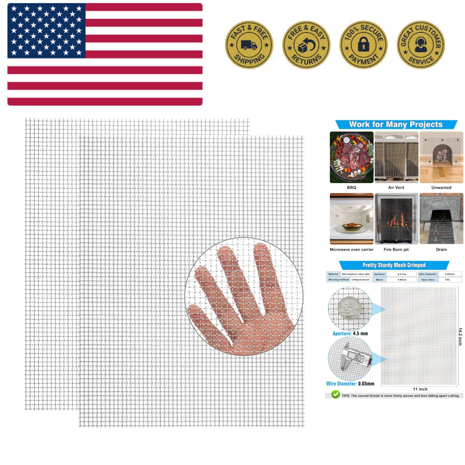 Durable Stainless Steel Mesh – 11 X 14.2 Crimped Screen, Not Easy Falling Off