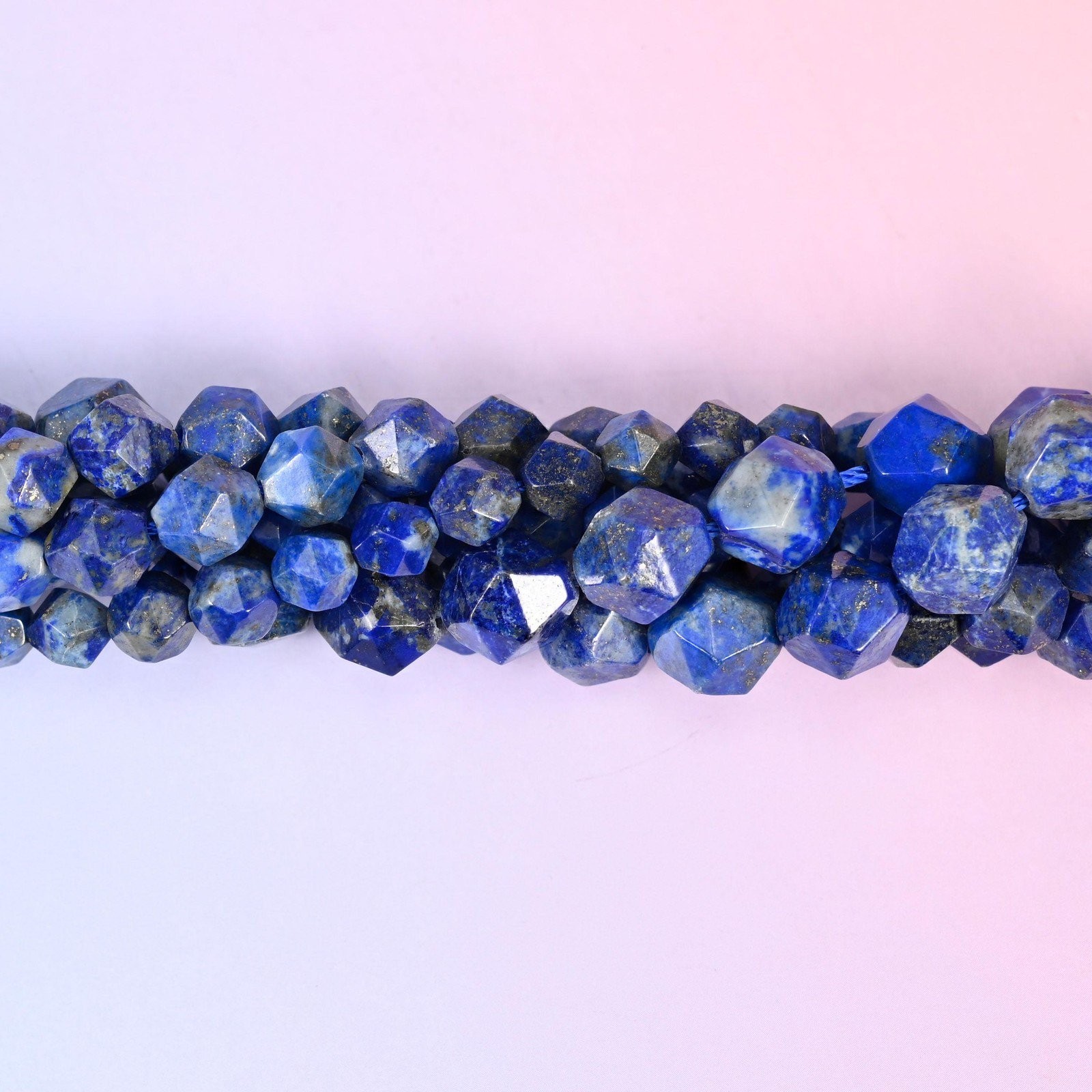 Blue Lapis Beads: Faceted Diamond Star Cut, 6-10mm, 15.5 inch Strand