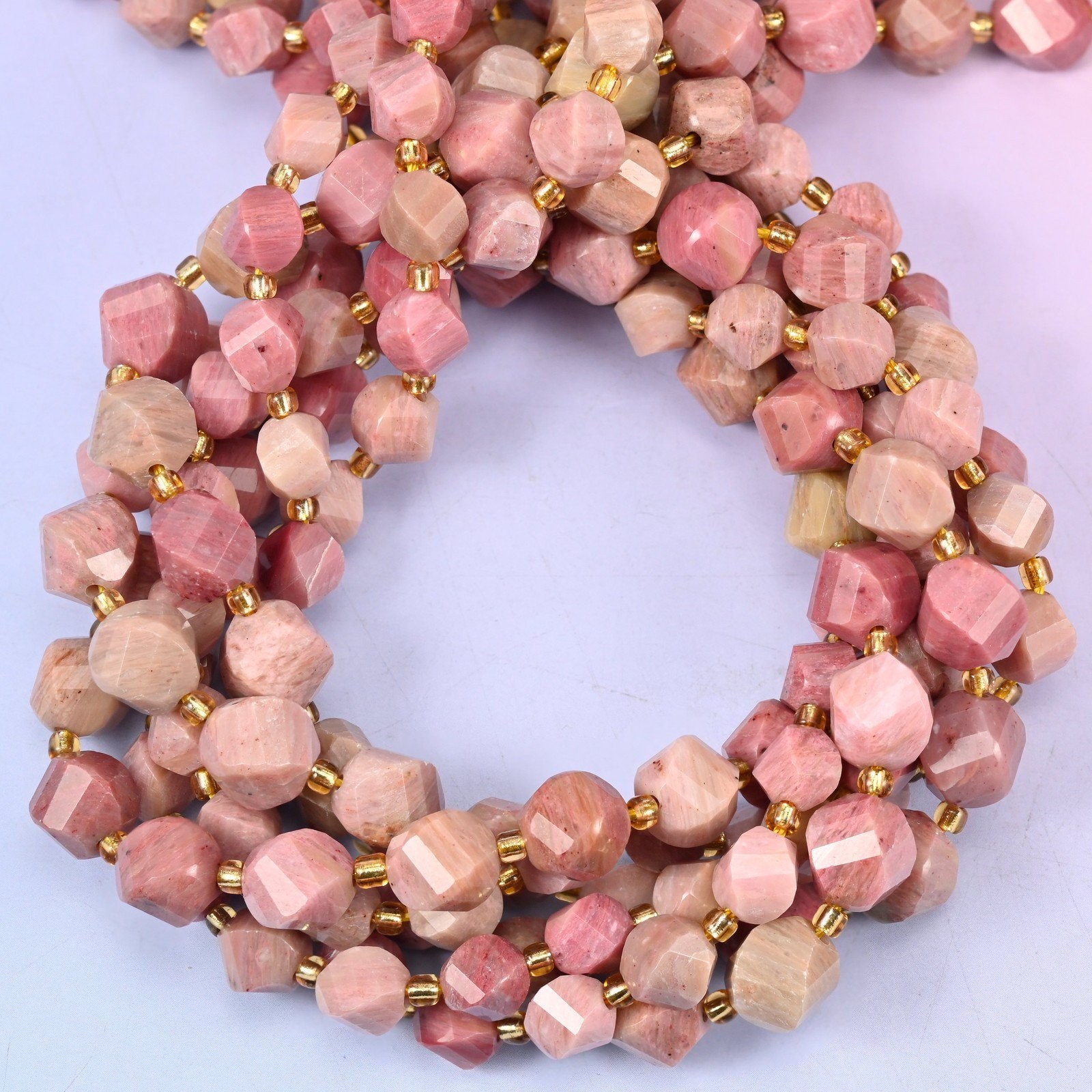 Pink Rhodonite Faceted Spiral Twist Beads: Size 8mm 10mm, Jewelry Making