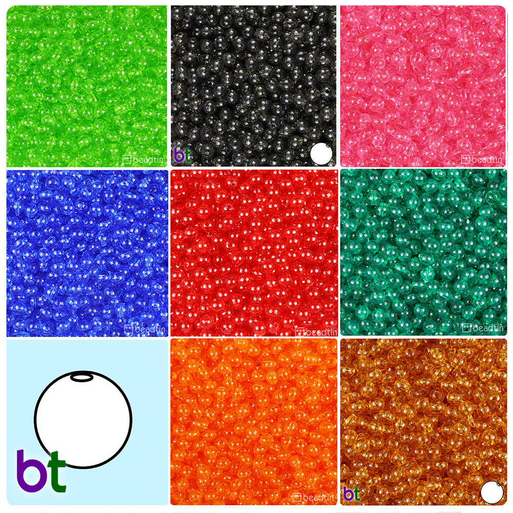 BeadTin Transparent 6mm Round Plastic Craft Beads (500pcs) – Color choice