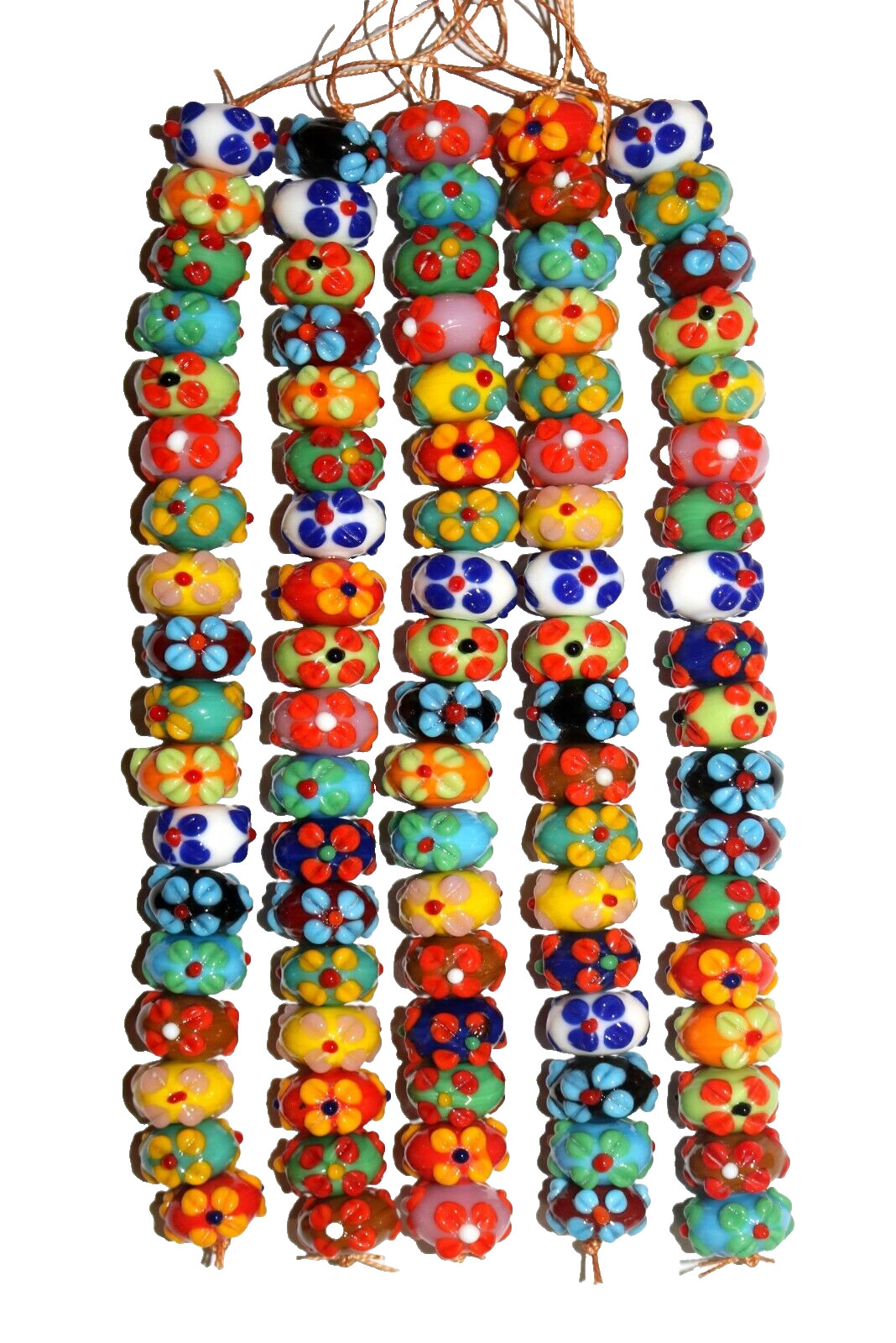 10 Strands Beautiful Lampwork Glass Beads, Flower beads for jewelry making.