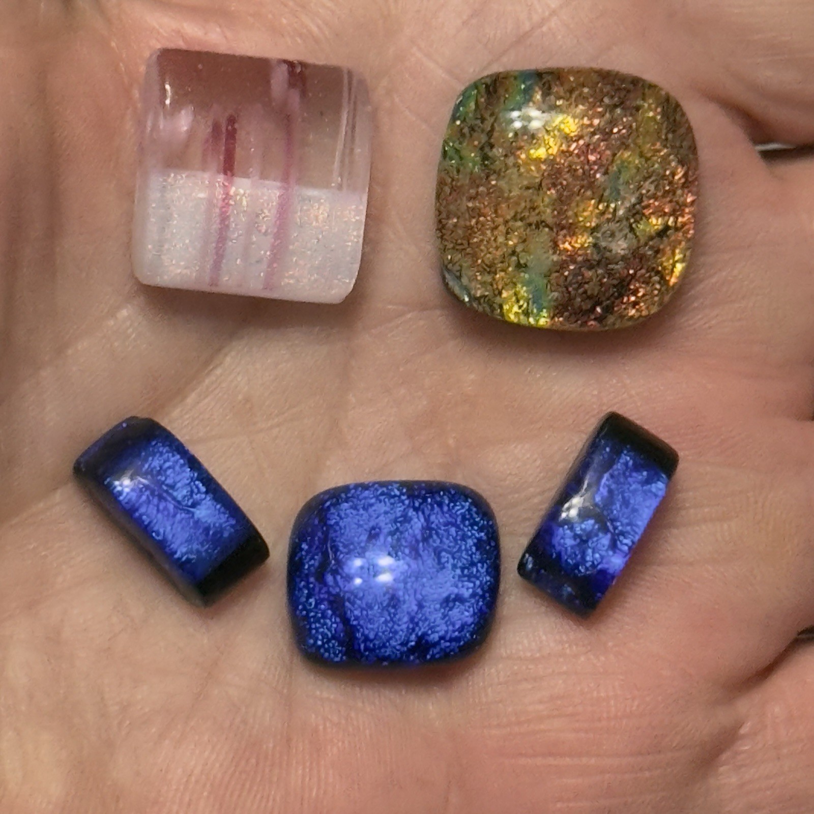 Handcrafted Artesian Dichroic Fused glass hand made square PINK cabochon vintage