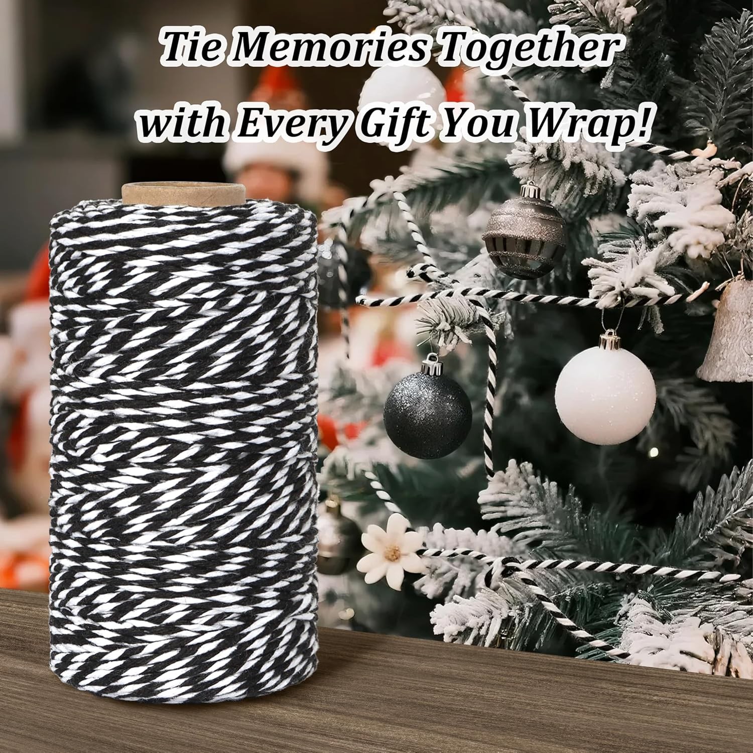 Cotton Twine String, 328 Feet Black & White – Christmas Twine for Gift Wrapping,