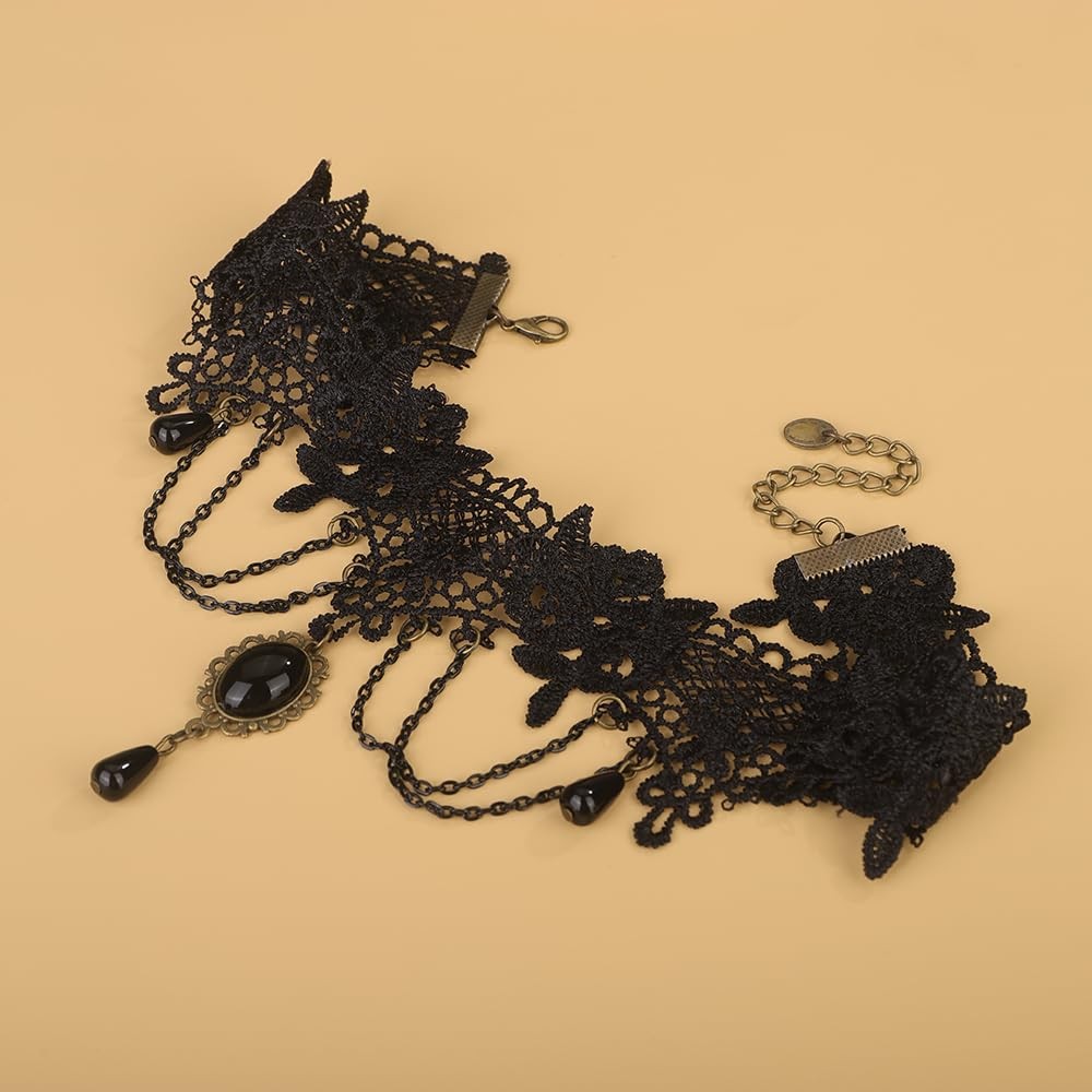 Women Black Halloween Tassels Lace Choker Necklace Boho Fashion Prom Shinny Punk