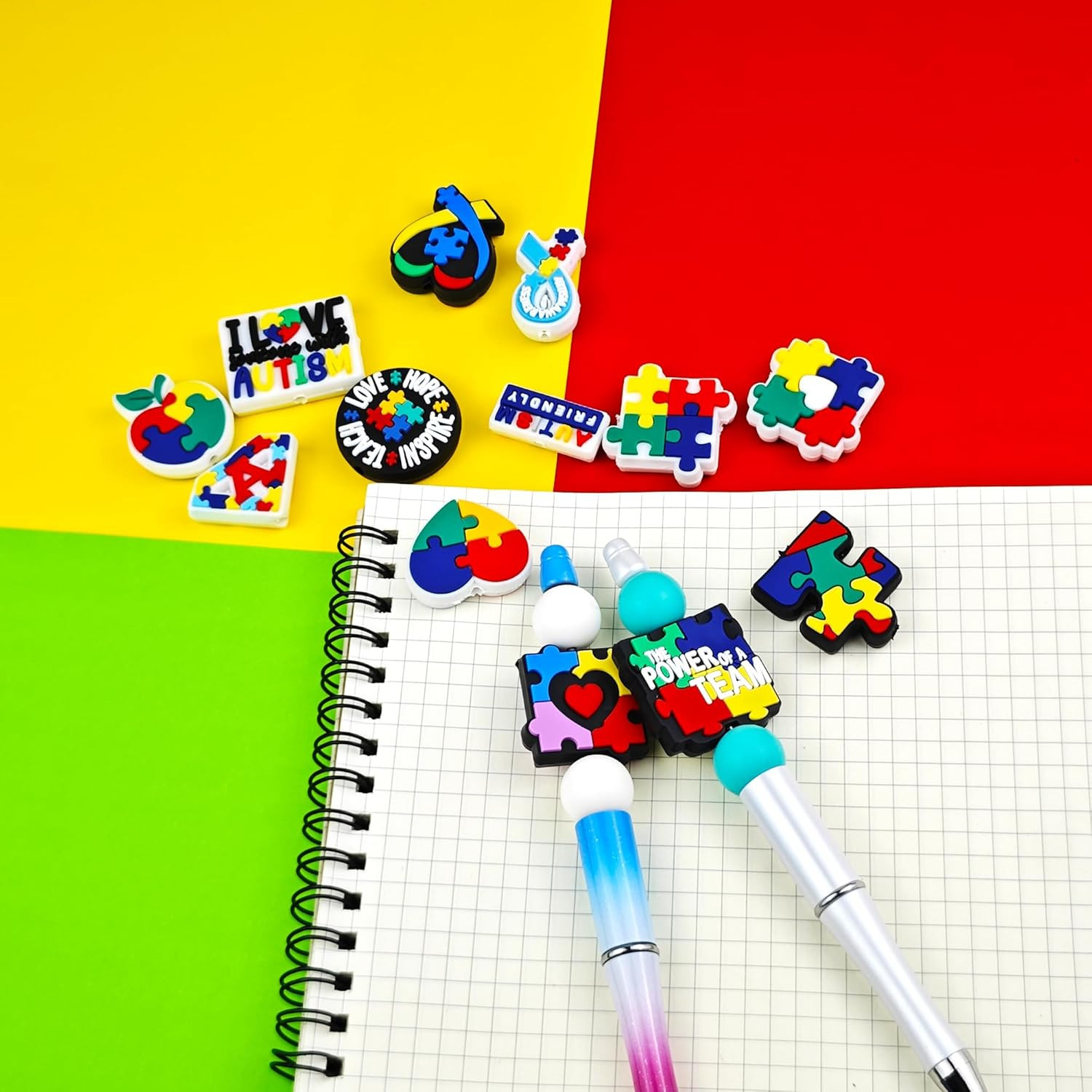 20 PCS Autism Focal Beads, Silicone Focal Beads for Pens Bulk, Focal Bead
