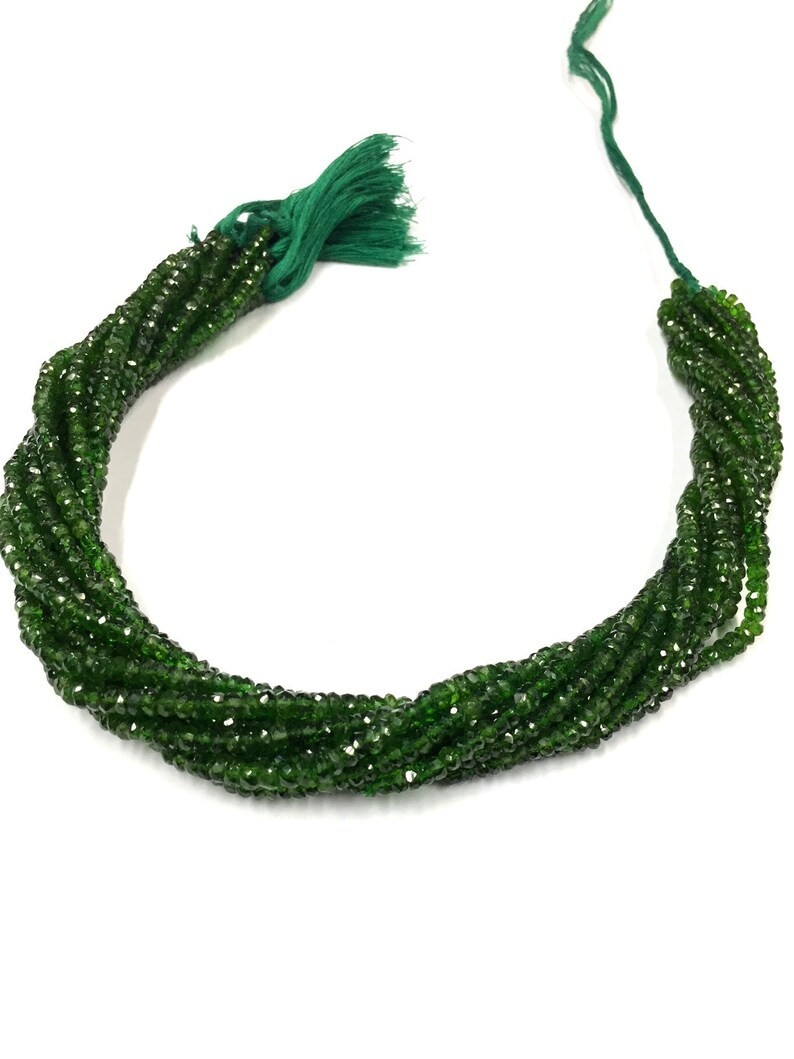 10 Strand Of 18 Inch Natural Faceted Chrome Diopside Beads 4mm Rondelle Beads.