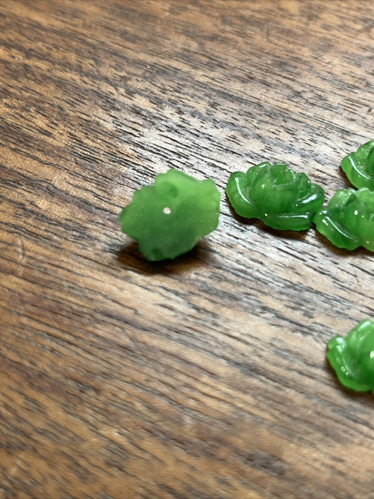 Art Deco Antique Peking Flower Glass Molded Cabochon Beads Set Of 6
