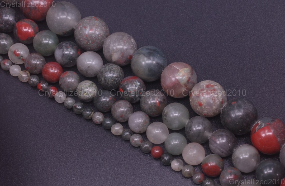 Natural African Bloodstone Gemstone Round Beads 4mm 6mm 8mm 10mm 12mm 15.5″ Pick