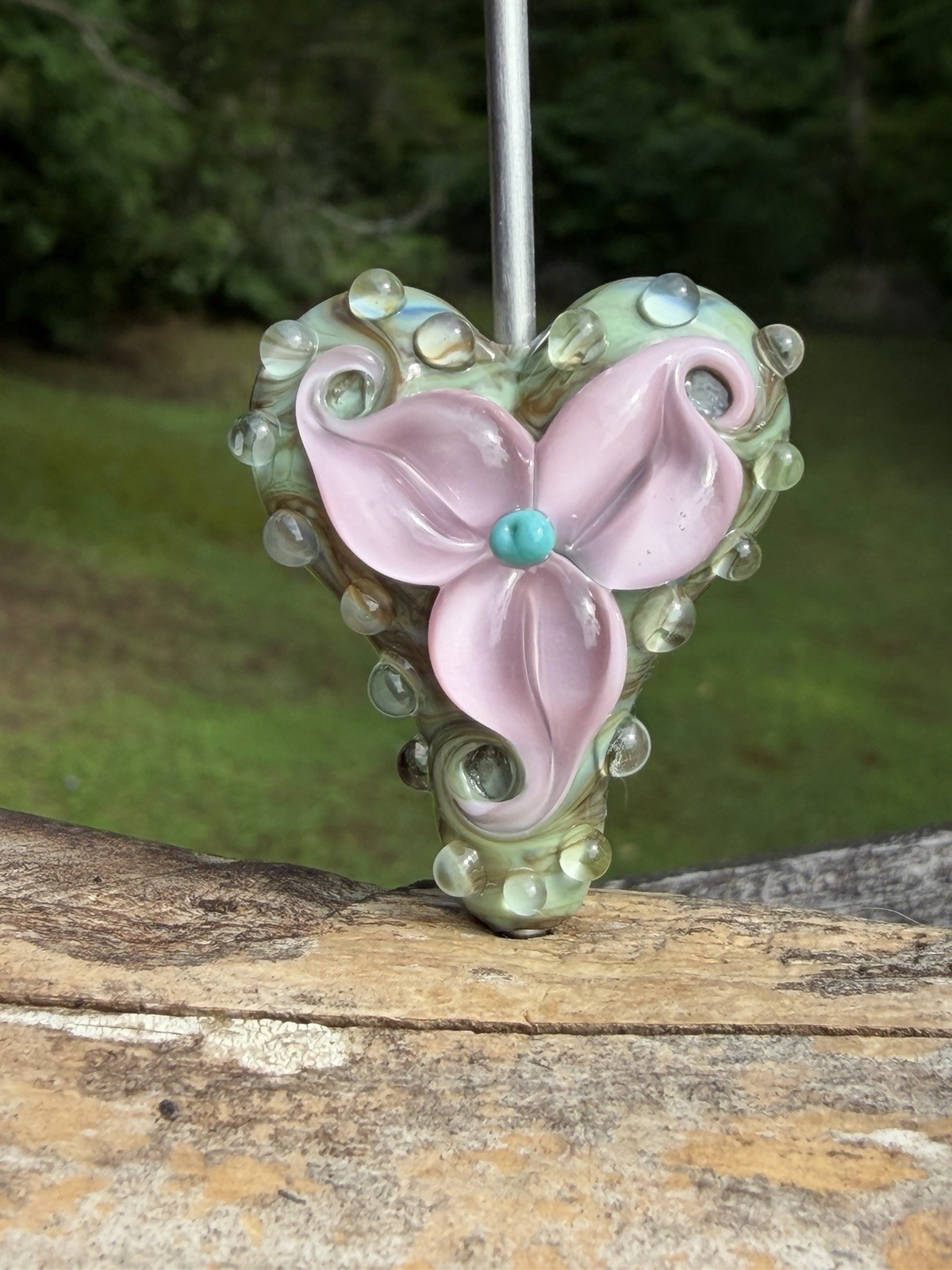 Lampwork Glass Heart Focal Bead HANDMADE Artisan Lampwork Glass Focal Bead