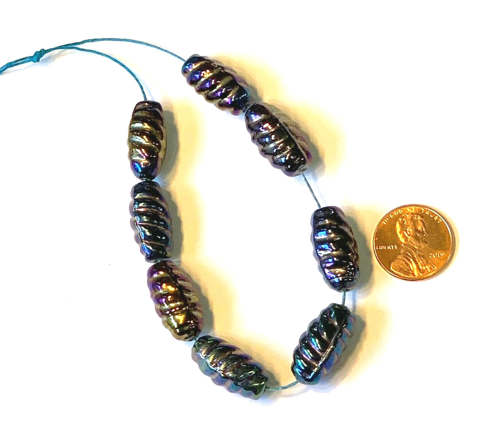 Oil slick beads black lustre glass beads 20mm long 10pcs