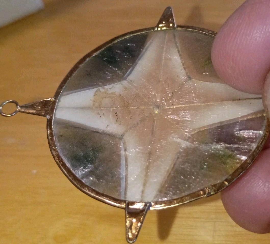 Capiz Shell Or Window Pane Oyster Star Shape Dangle Pendant Four‑Point Compass