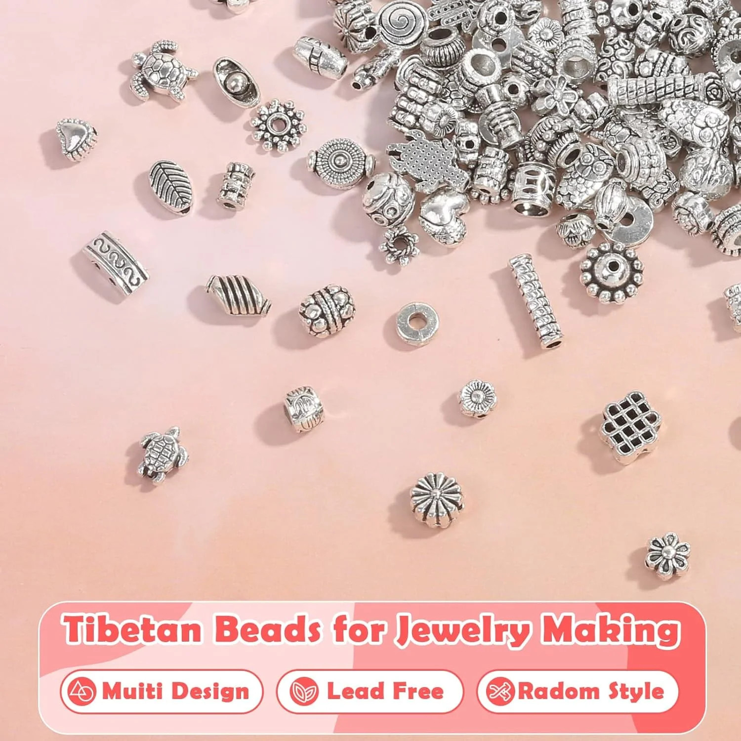 350 Pcs Silver Spacer Beads for Jewelry Making, Mixed Bulk Random Styles Metal B