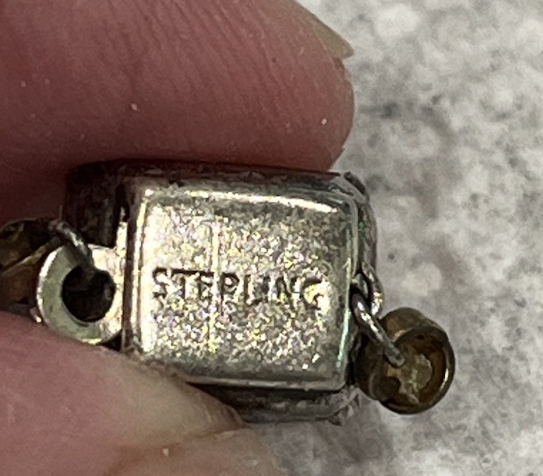Vintage Sterling Tongue And Groove CLASP With Glass Rhinestone, Jewelry Making