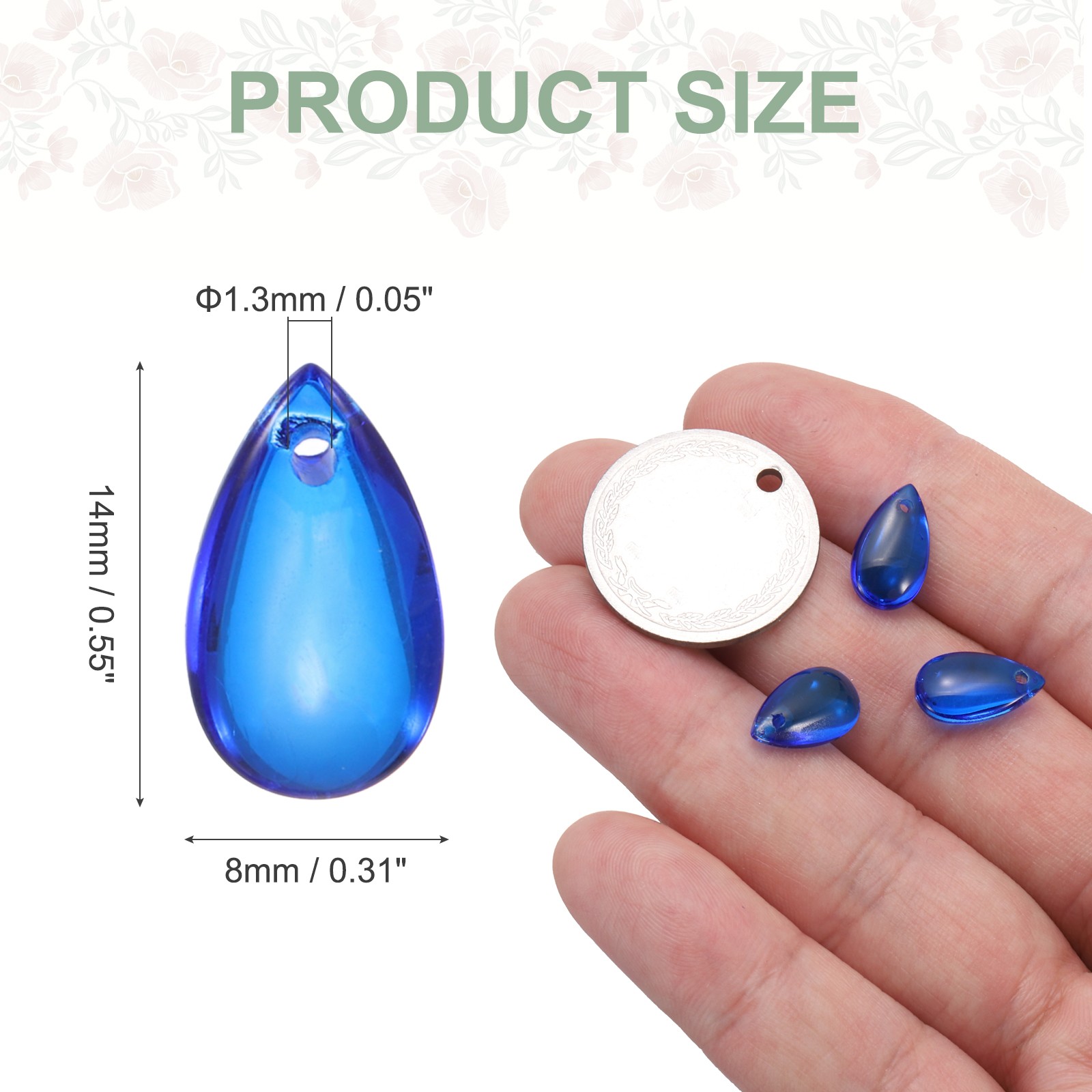 50Pcs Crystal Teardrop Beads, Top Drilled Charm Czech, Dark Blue