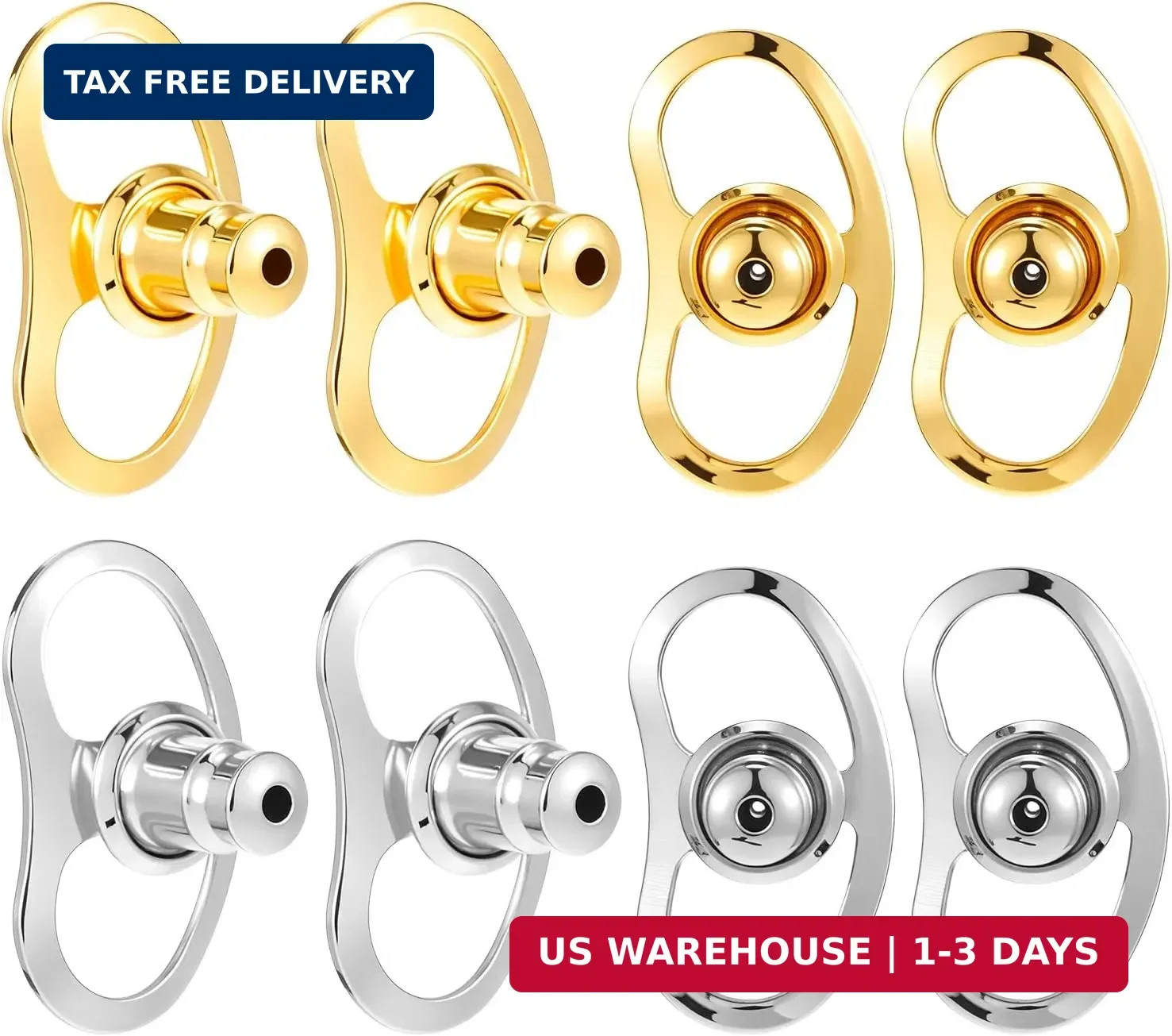 8 Pcs Lobe Lifters, Locking Bullet Earring Backs for Droopy Ears, Large Earring
